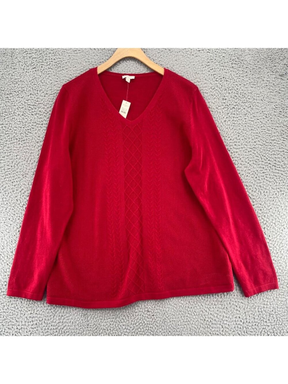 Talbots Sweater Womens Extra Large Red Cotton Cable Knit V Neck Long Sleeve NWT